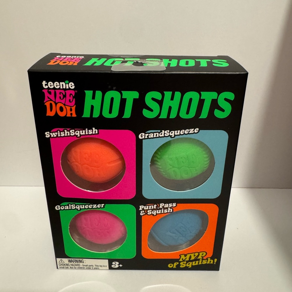 teenie NEE DOH Hot Shots Squish Balls - Neon Orange, Green, Pink, Blue
